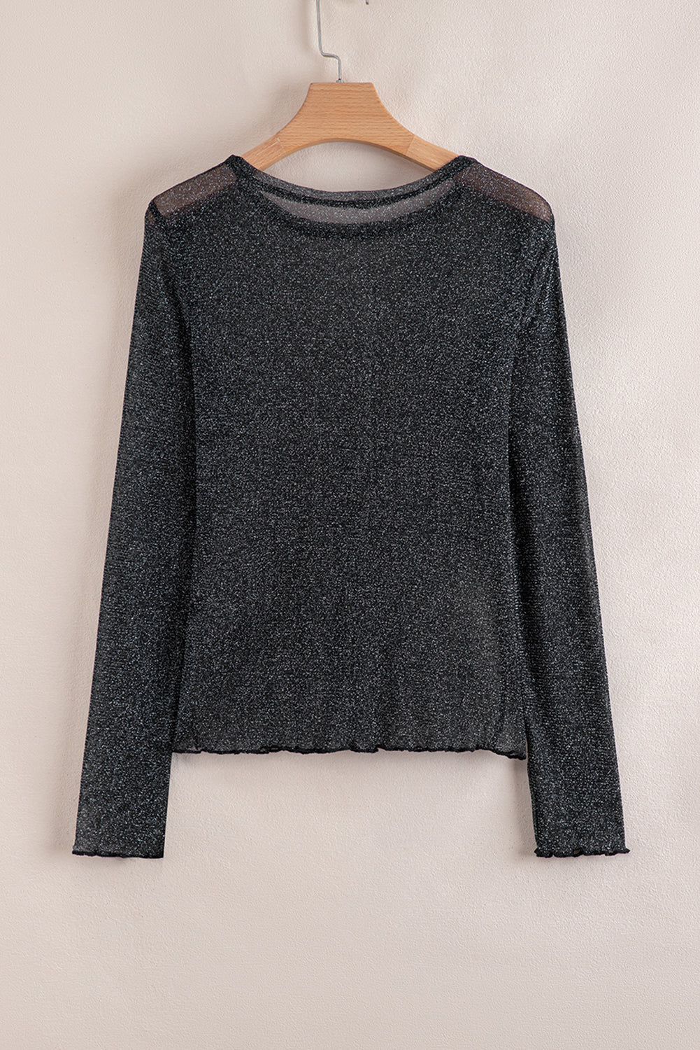 Black Metallic Glitter Mesh Long Sleeve Top - eAura