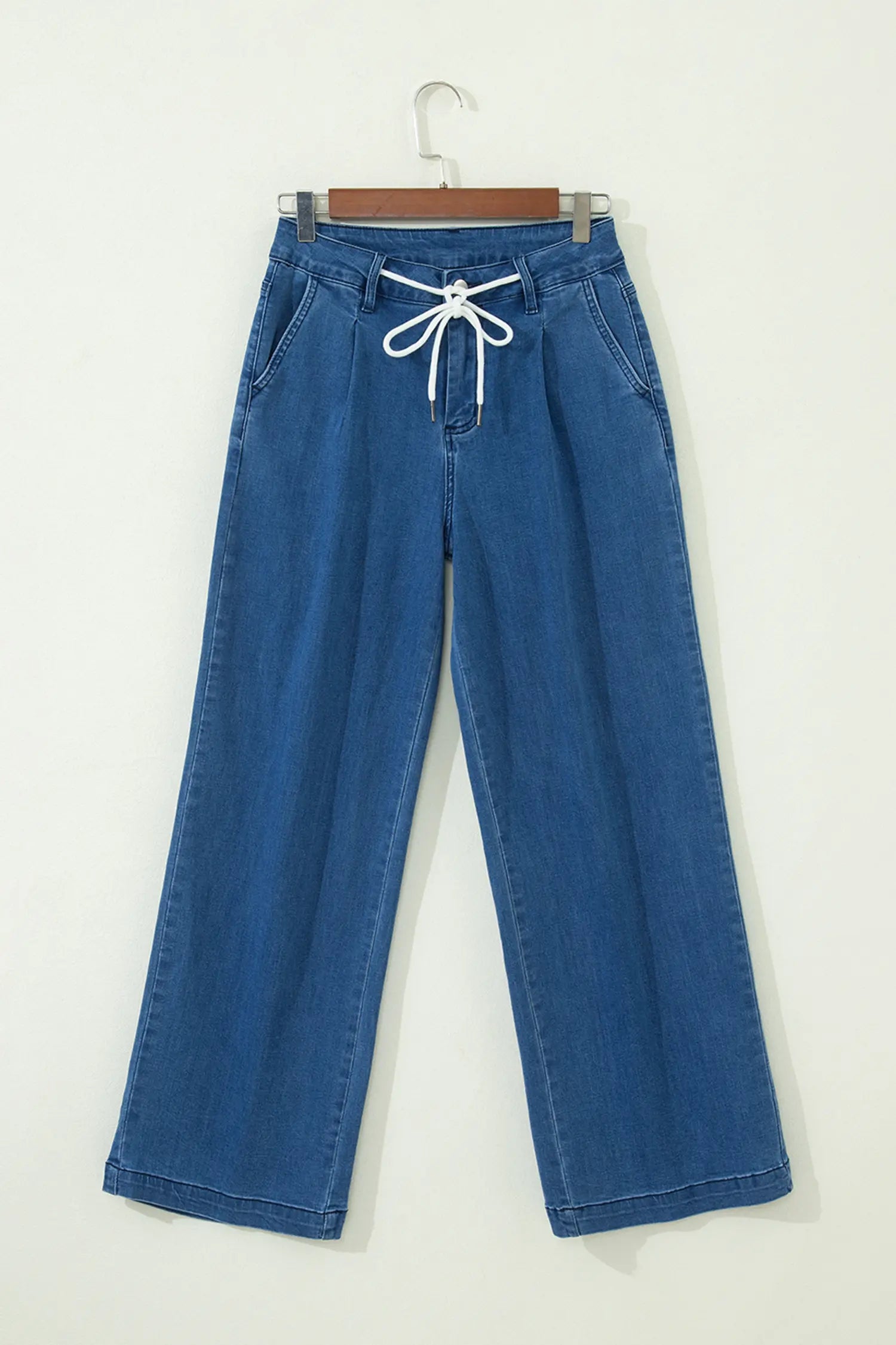 Dusk Blue Lace-up Pull on Wide Leg Jeans