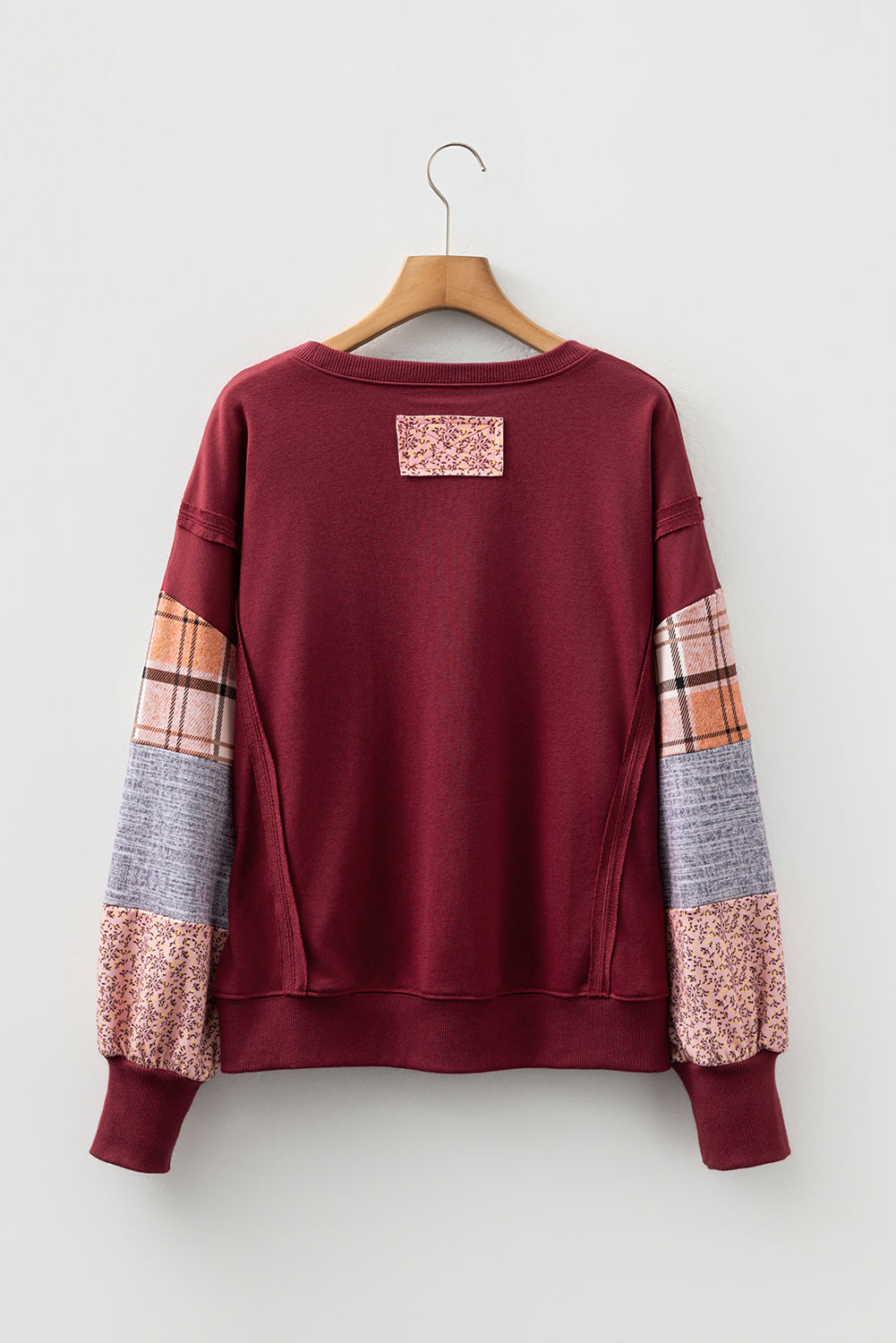 Colourblock Patchwork Sleeve Raw Seam Sweatshirt - eAura