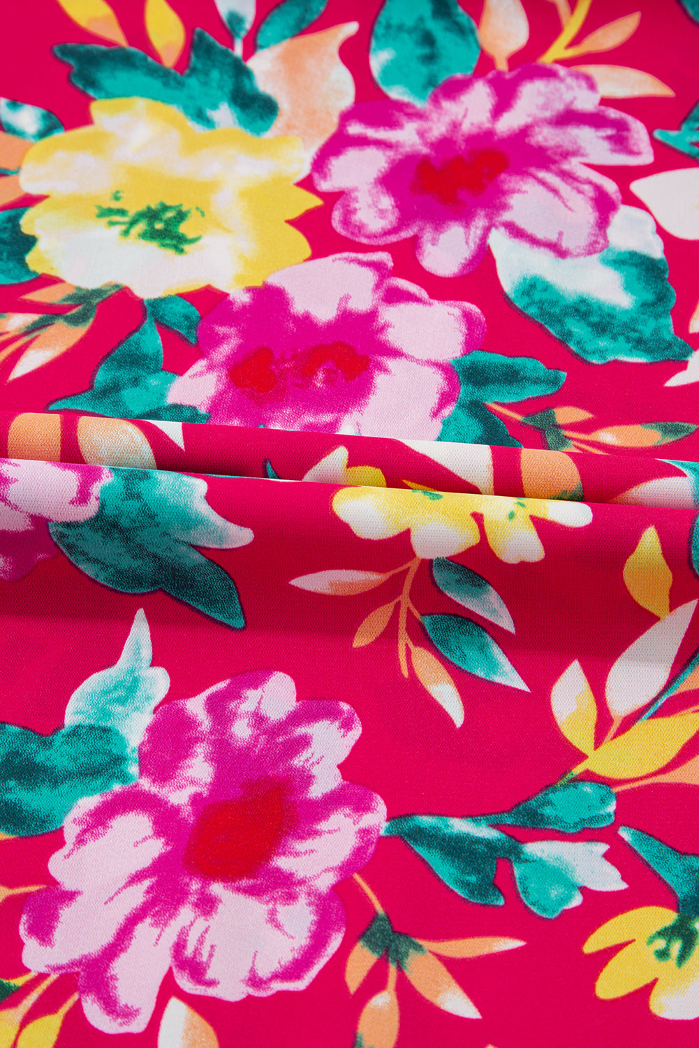 Pink Floral Print V Neck Pocketed High Waist Plus Size Midi Dress BB Fashion Outlet