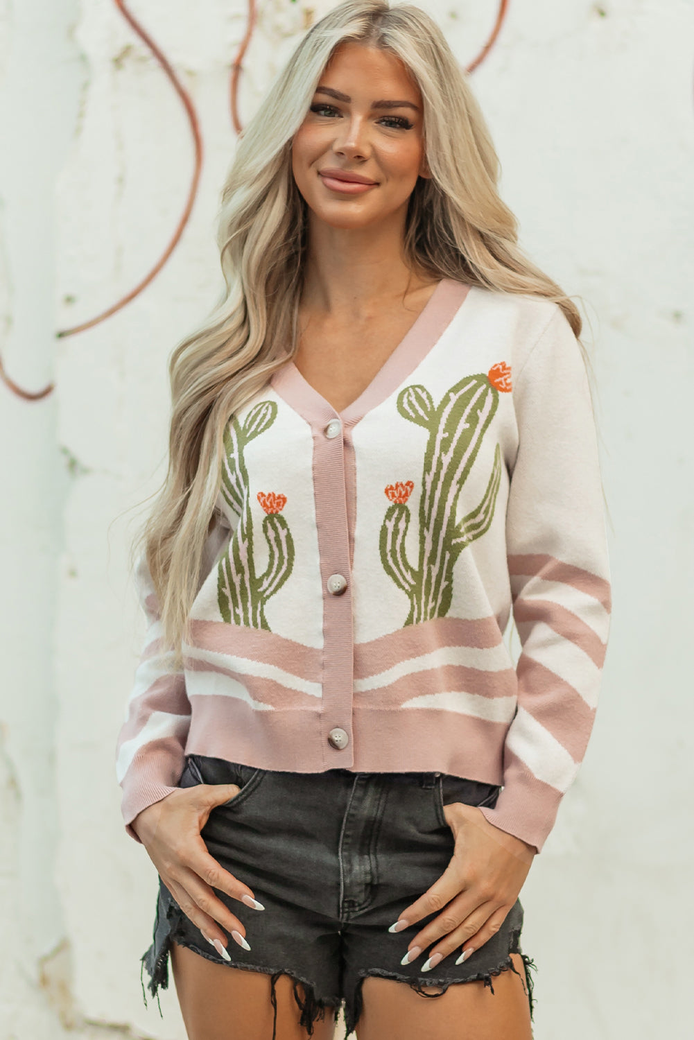Desert Cactus Buttoned Front Knit Cardigan eAura