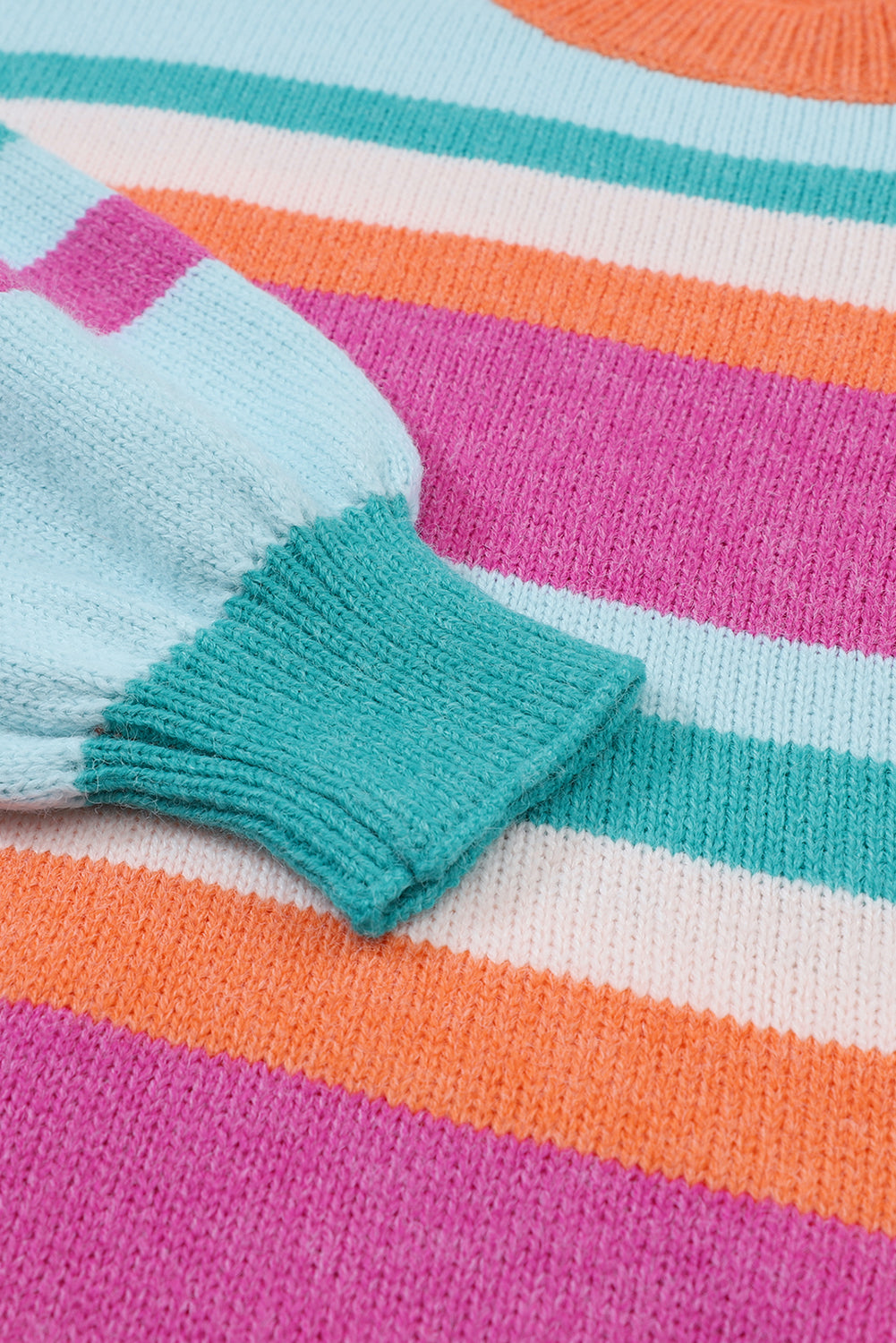 MultiColour Striped Knit Drop Shoulder Puff Sleeve Sweater eAura