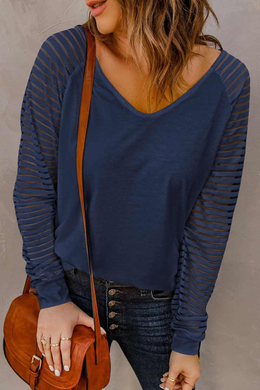Blue Sheer Stripe V-Neck Top eAura