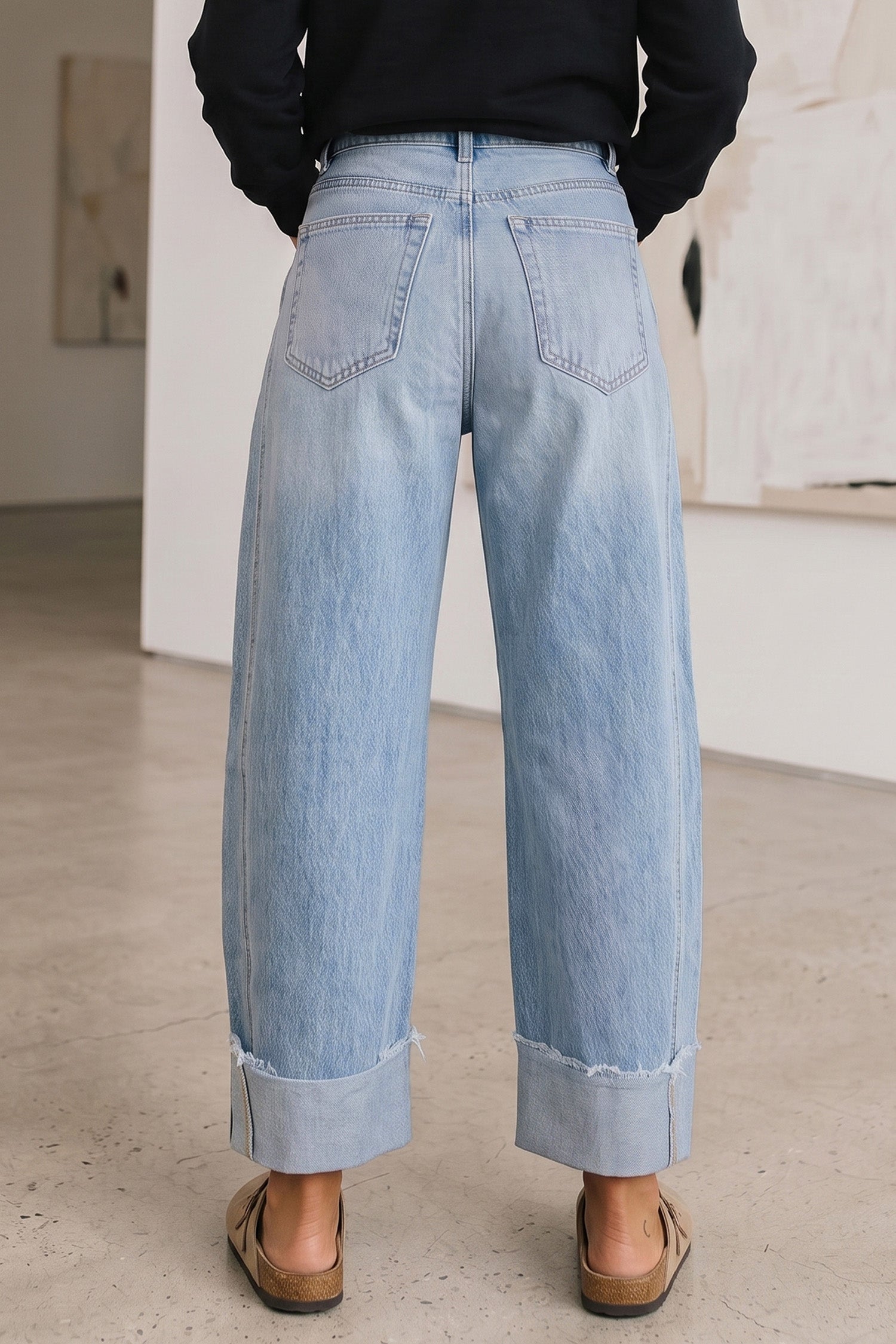 Raw Hem Turnup Loose Ankle-length Jeans – Sail Blue