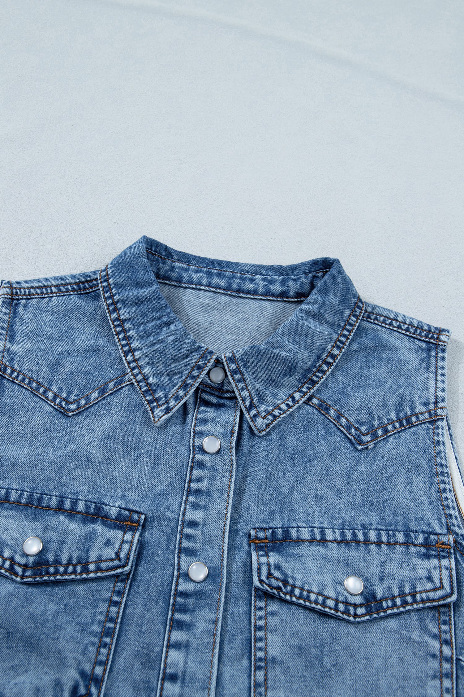 Buttoned Front Collared Denim Sleeveless Top