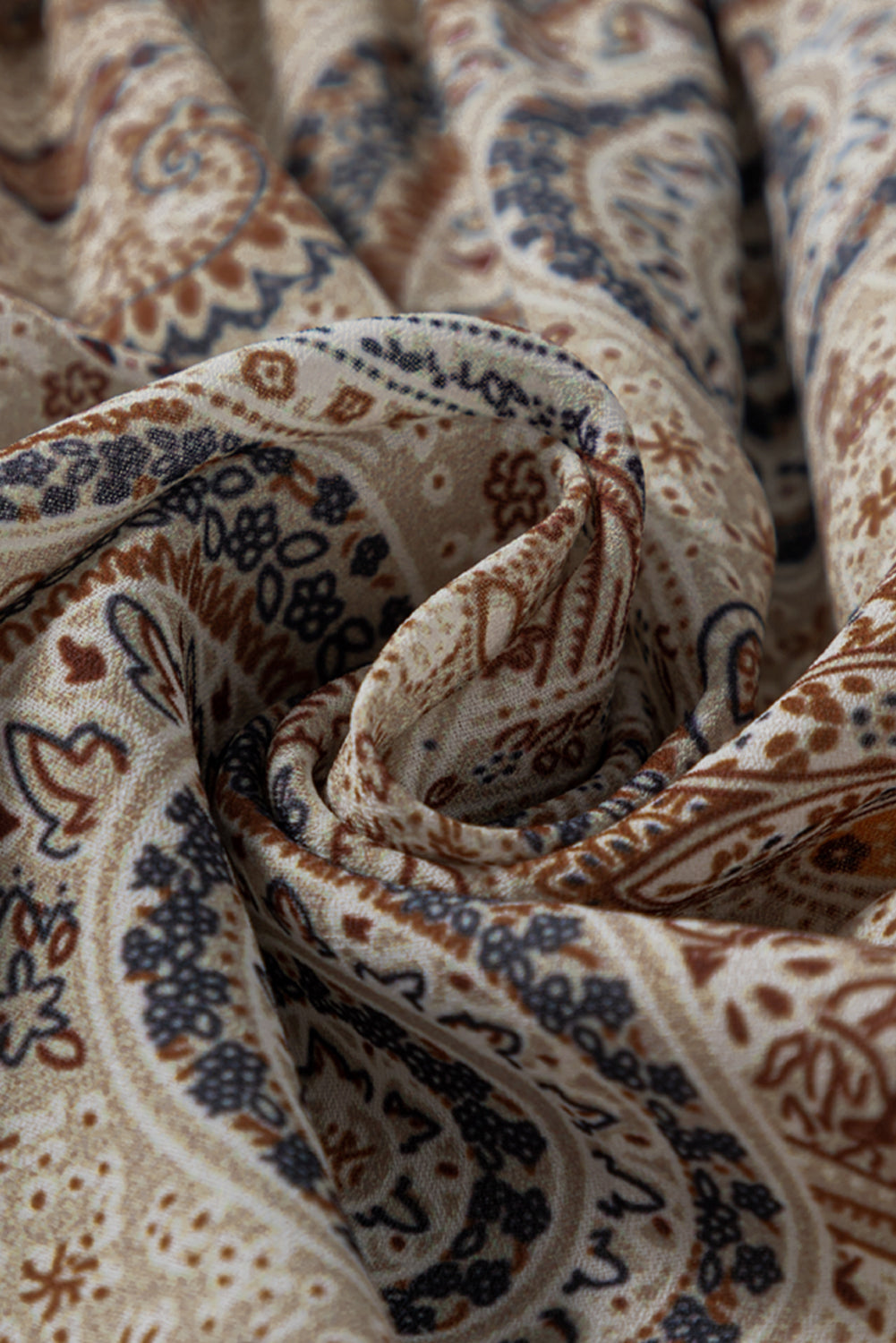 Khaki Paisley Printed Spaghetti Strap V Neck Smocked Babydoll Vest Top - eAura