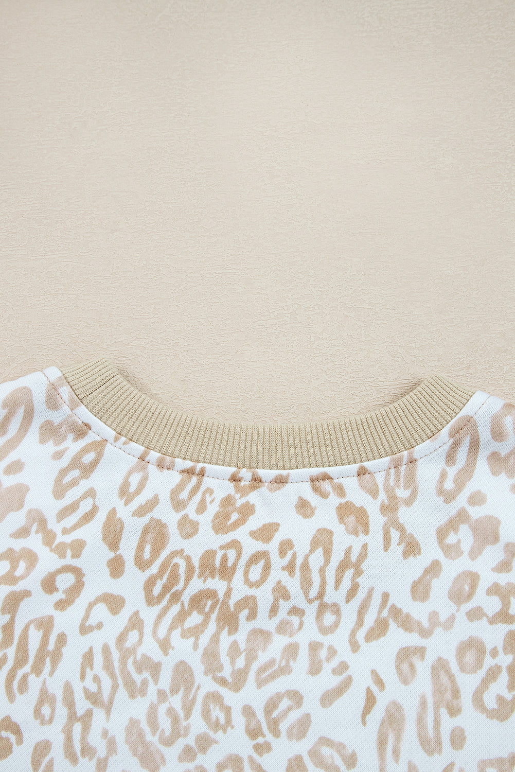 Leopard Ruffle Detail Ribbed Trim Round Neck Sweatshirt - eAura