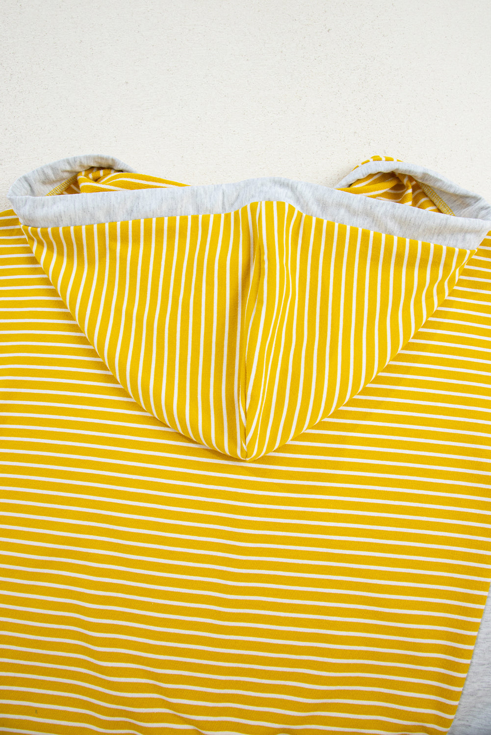 Yellow Stripe Drawstring V-Neck Loose Fit Hooded Top - eAura