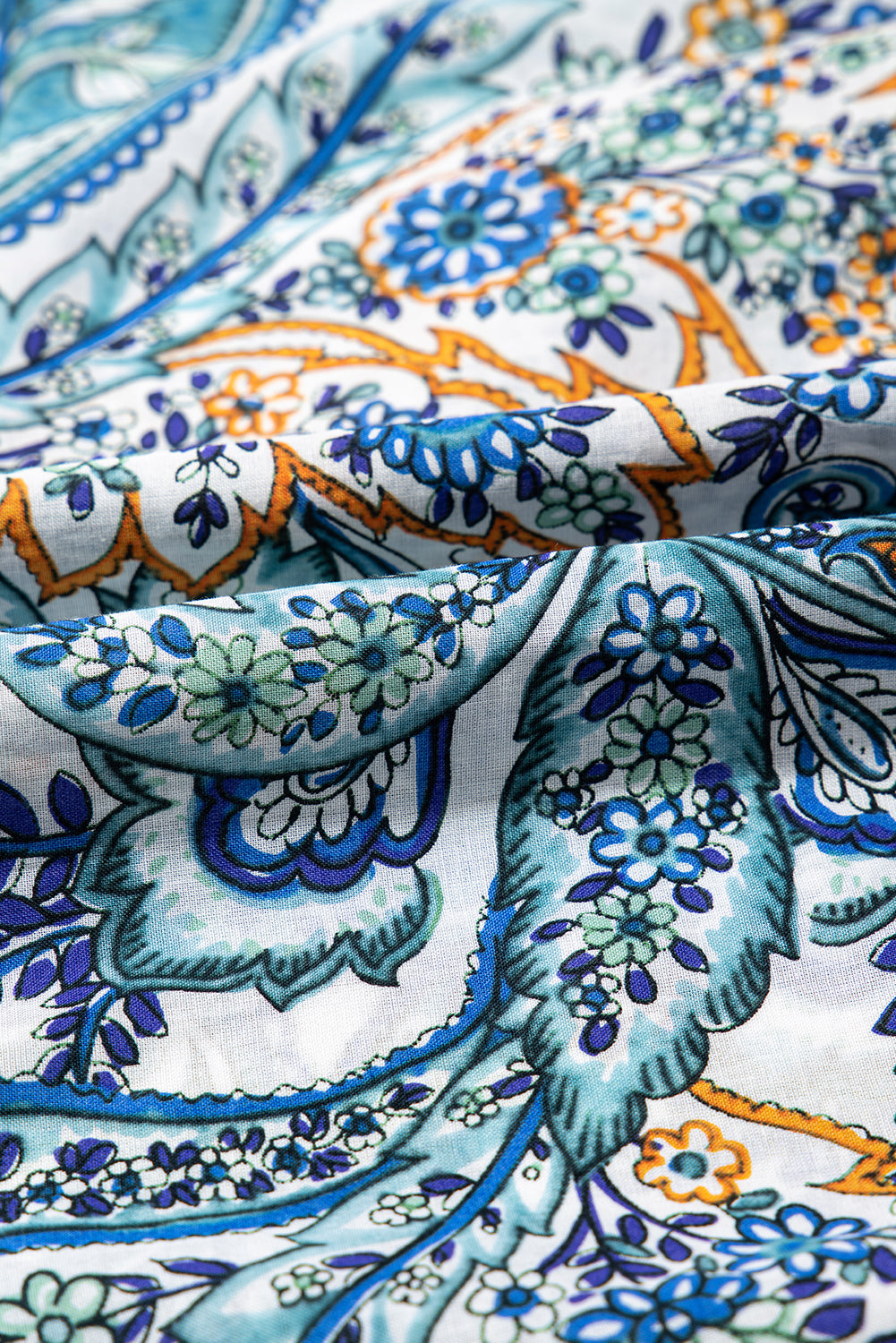Blue Bohemian Paisley Floral V Neck Short Sleeve Mini Dress eAura