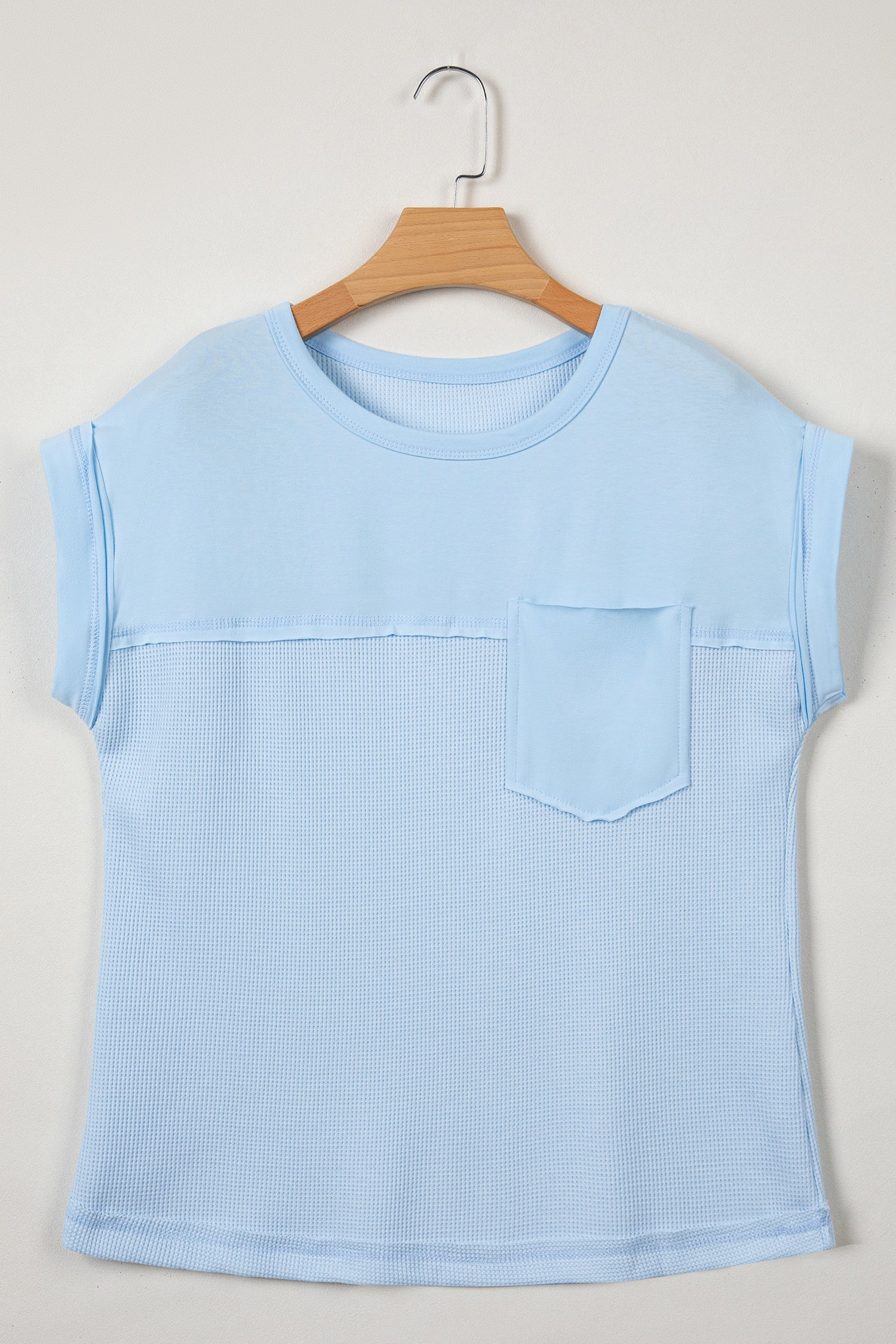 Raw Seam Waffle Knit Patchwork Casual T-Shirt