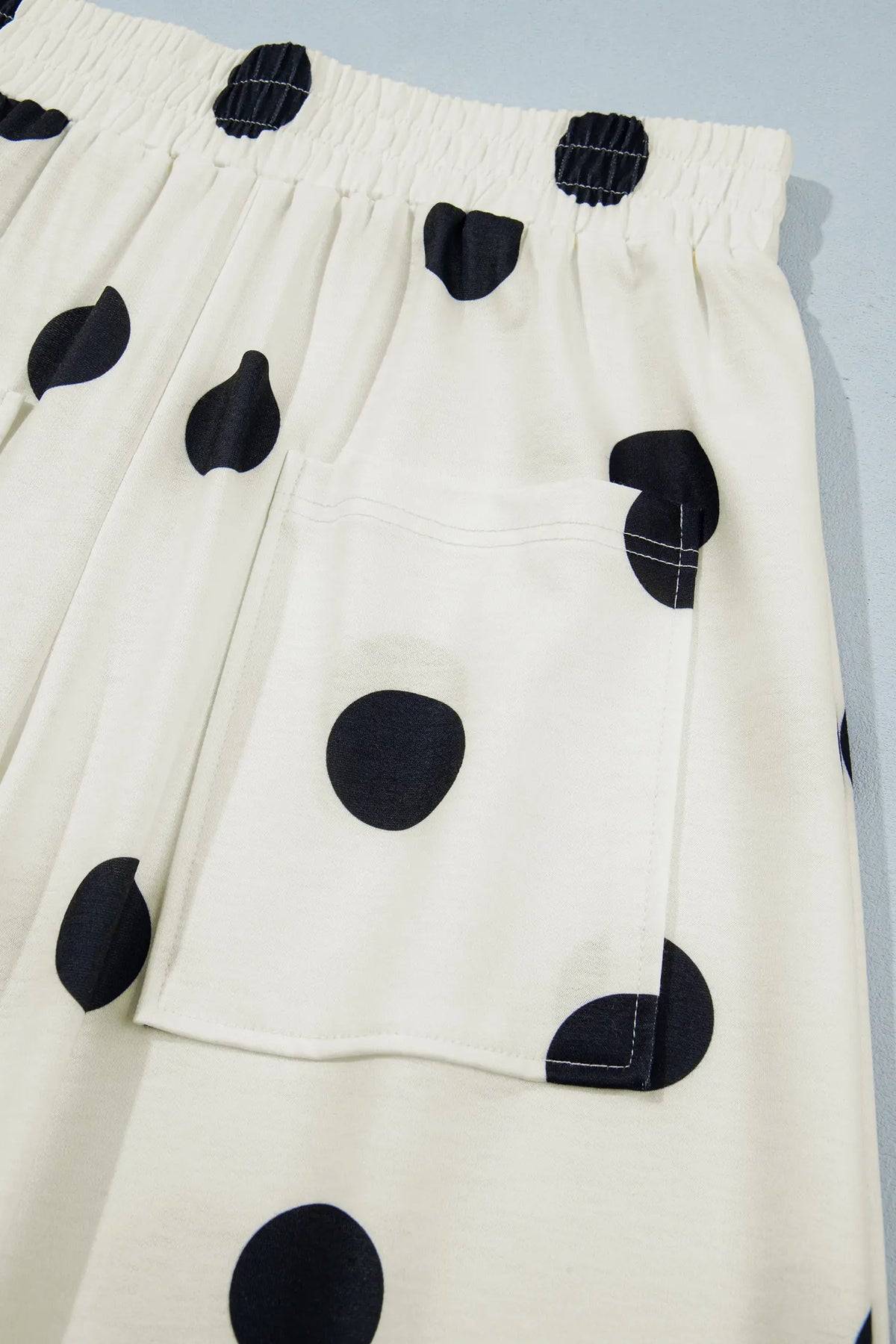 Sky Blue Polka Dot Wide Leg Elastic Waist Casual Pants – Light Blue
