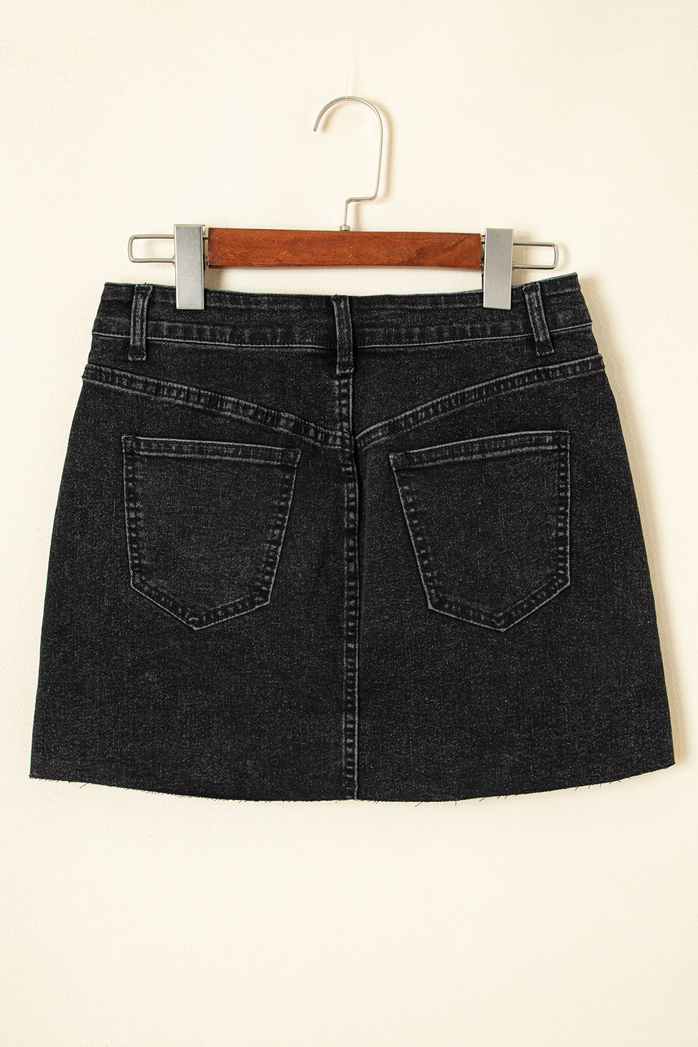 Carbon Grey Mineral Wash Ripped Raw Hem Denim Mini Skirt BB Fashion Outlet
