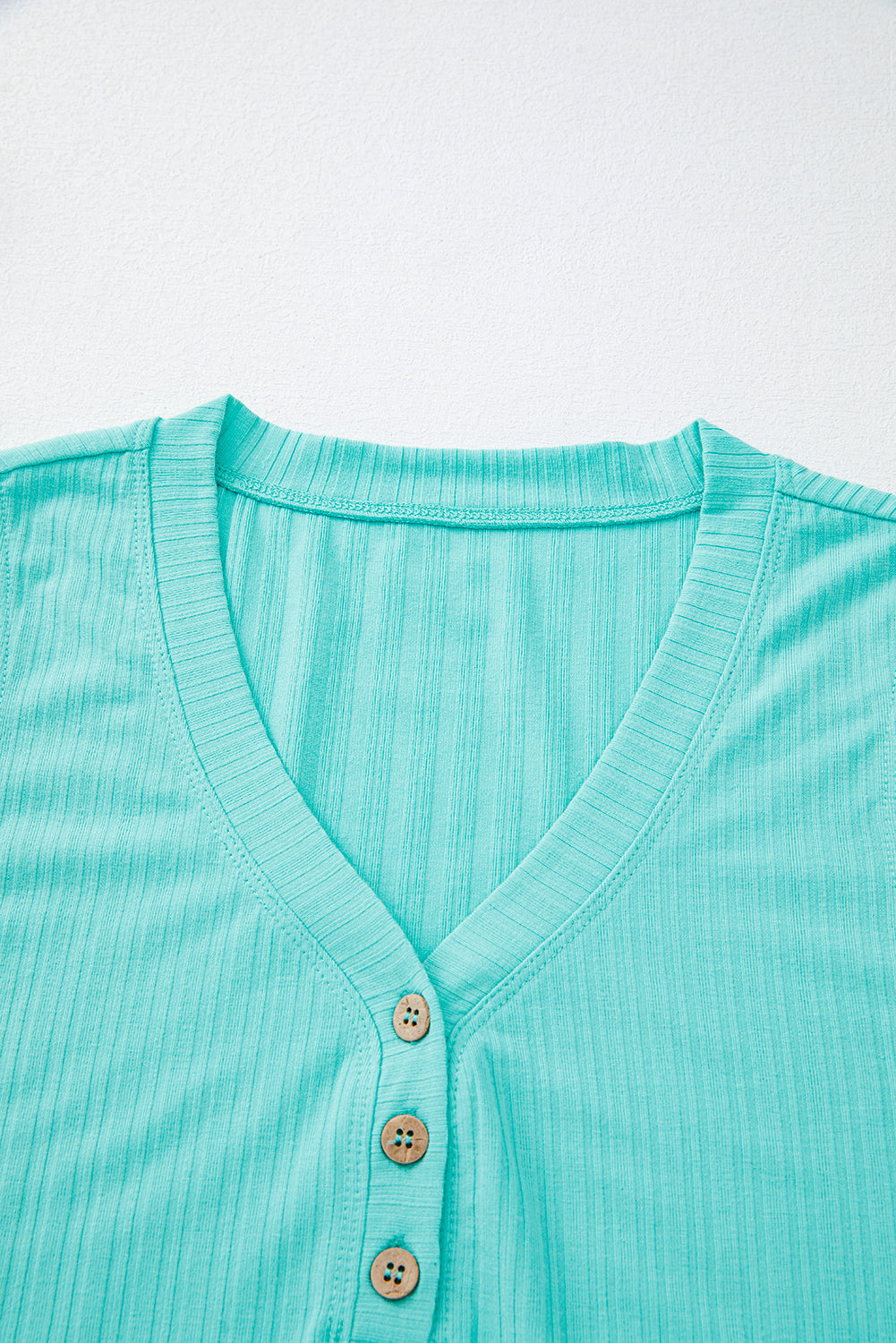 Mint Green Ribbed Button V Neck Tank Top and Shorts Set eAura