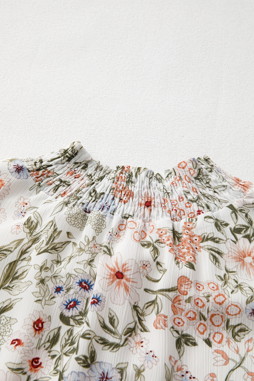 Green Floral Print Tiered Frilled Shirred Mock Neck Mini Dress Beagle Boutique Fashion Outlet