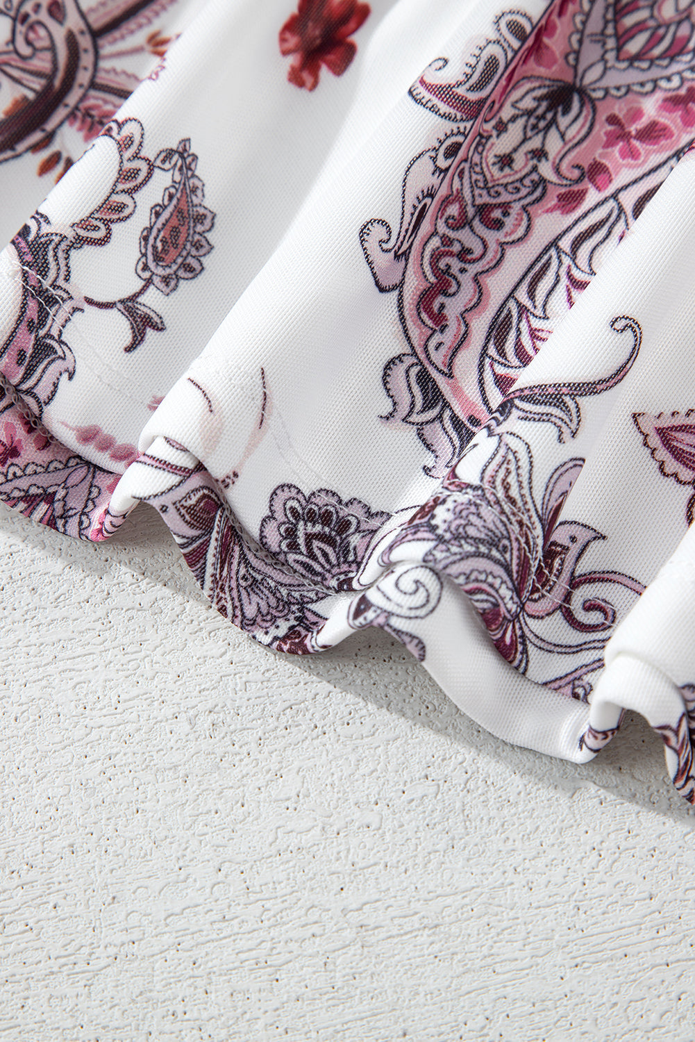 White Vintage Paisley Mock Neck T Shirt eAura