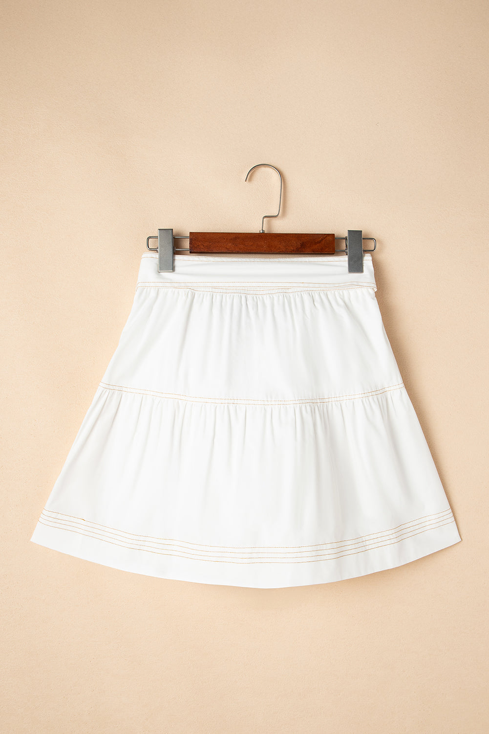 White Contrast Stitching Trim Knotted High Waist A-Line Mini Skirt eAura