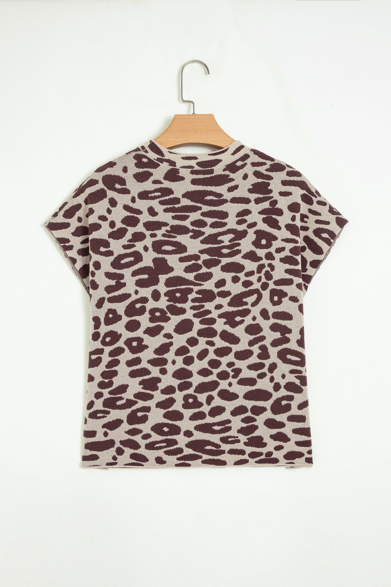 Leopard Print Short Sleeve Knit Loose Pullover Sweater – Khaki
