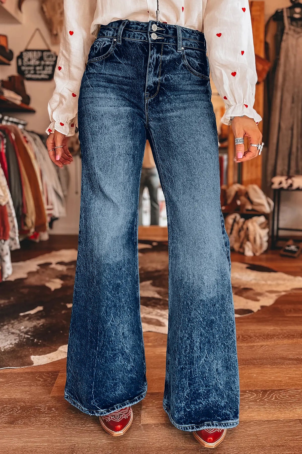 Acid Wash Pocket Detail Flare Jeans – Sail Blue