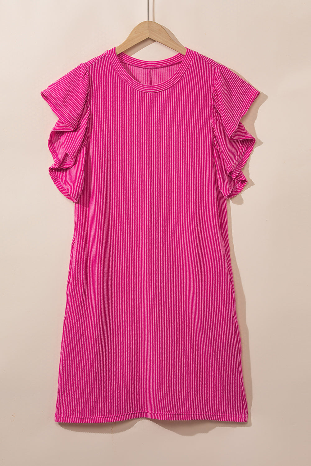 Crinkle Rib Flutter Sleeve Mini Dress
