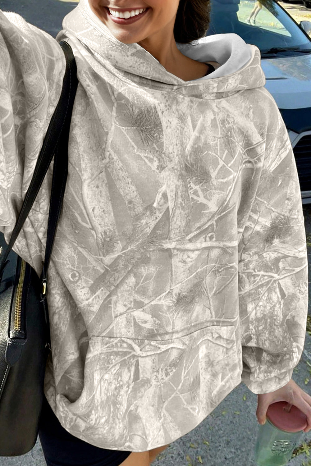 Camouflage Woodland Print Oversized Sporty Hoodie - eAura