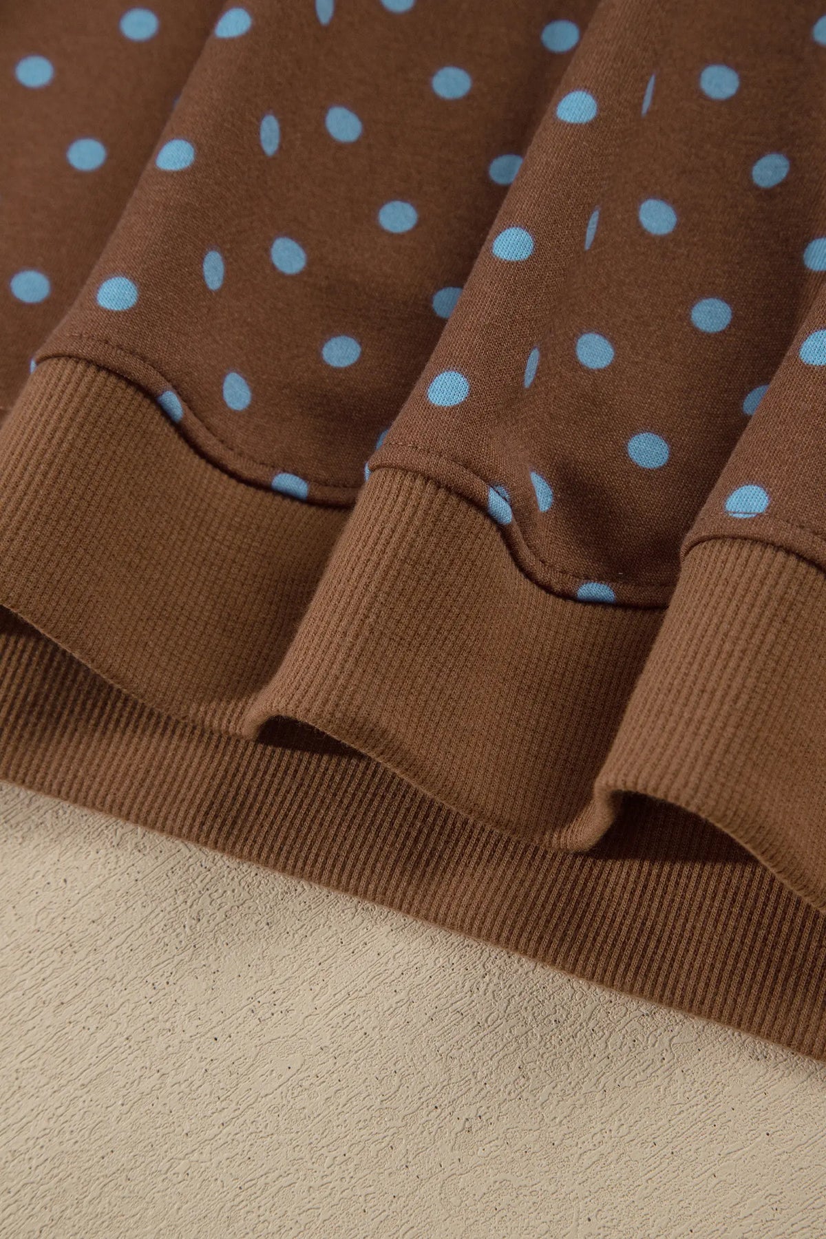 Polka Dot Round Neck Long Sleeve Plus Size Set – Brown