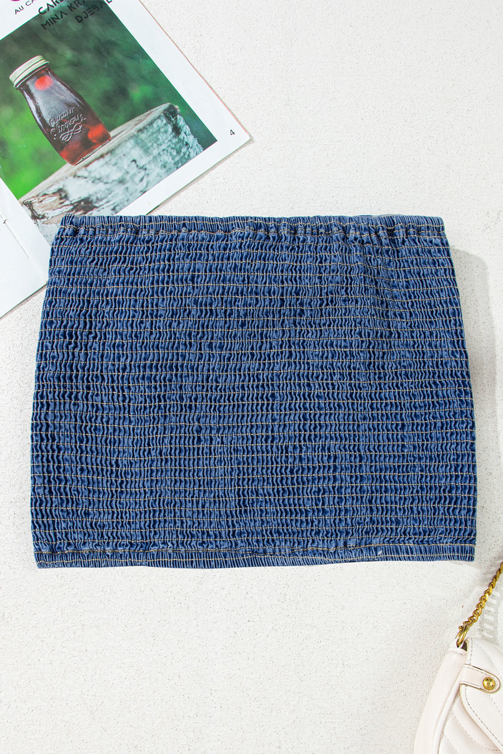 Sail Blue Vintage Bow Front Smocked Back Denim Tube Top eAura
