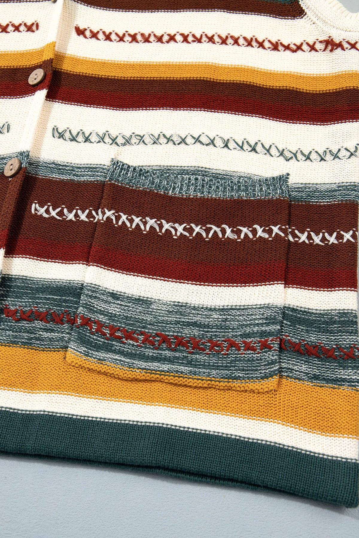 Striped Button Front Sleeveless Knit Regular Fit Sweater Vest – Multicolour