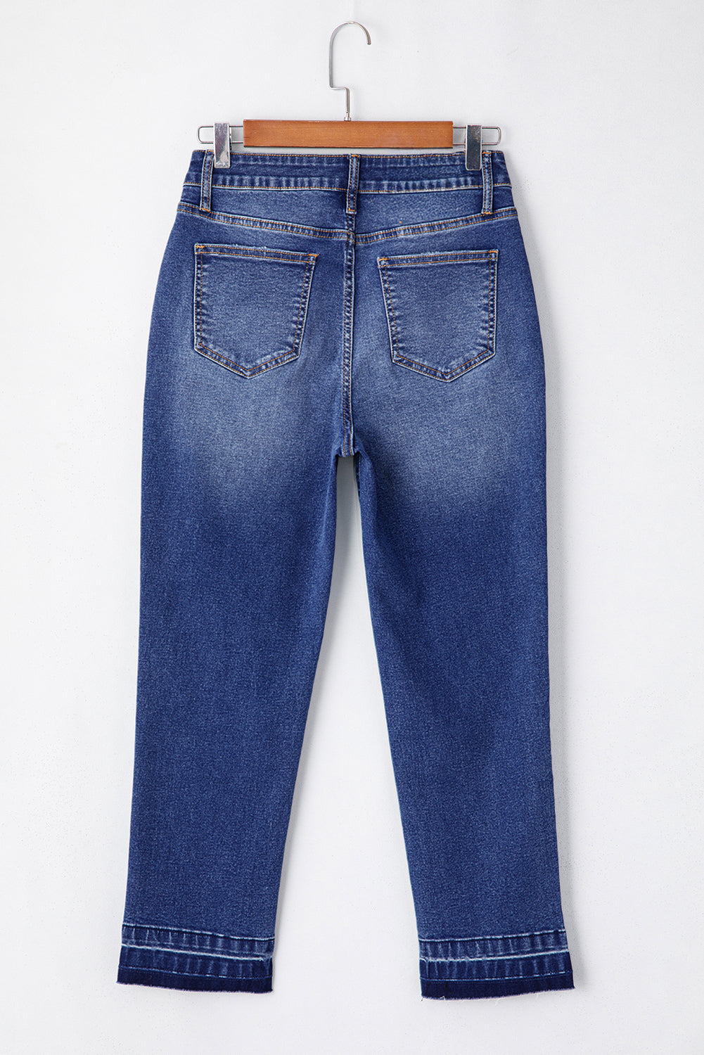 Sky Blue Whiskered Wash Raw Hem Cropped Jeans
