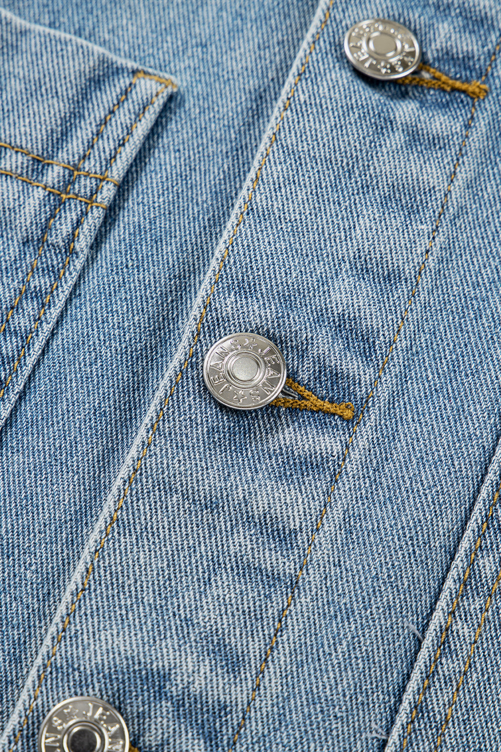 Beau Blue Multi Patched Pockets Side Tie up Boyfriend Style Denim Jacket eAura