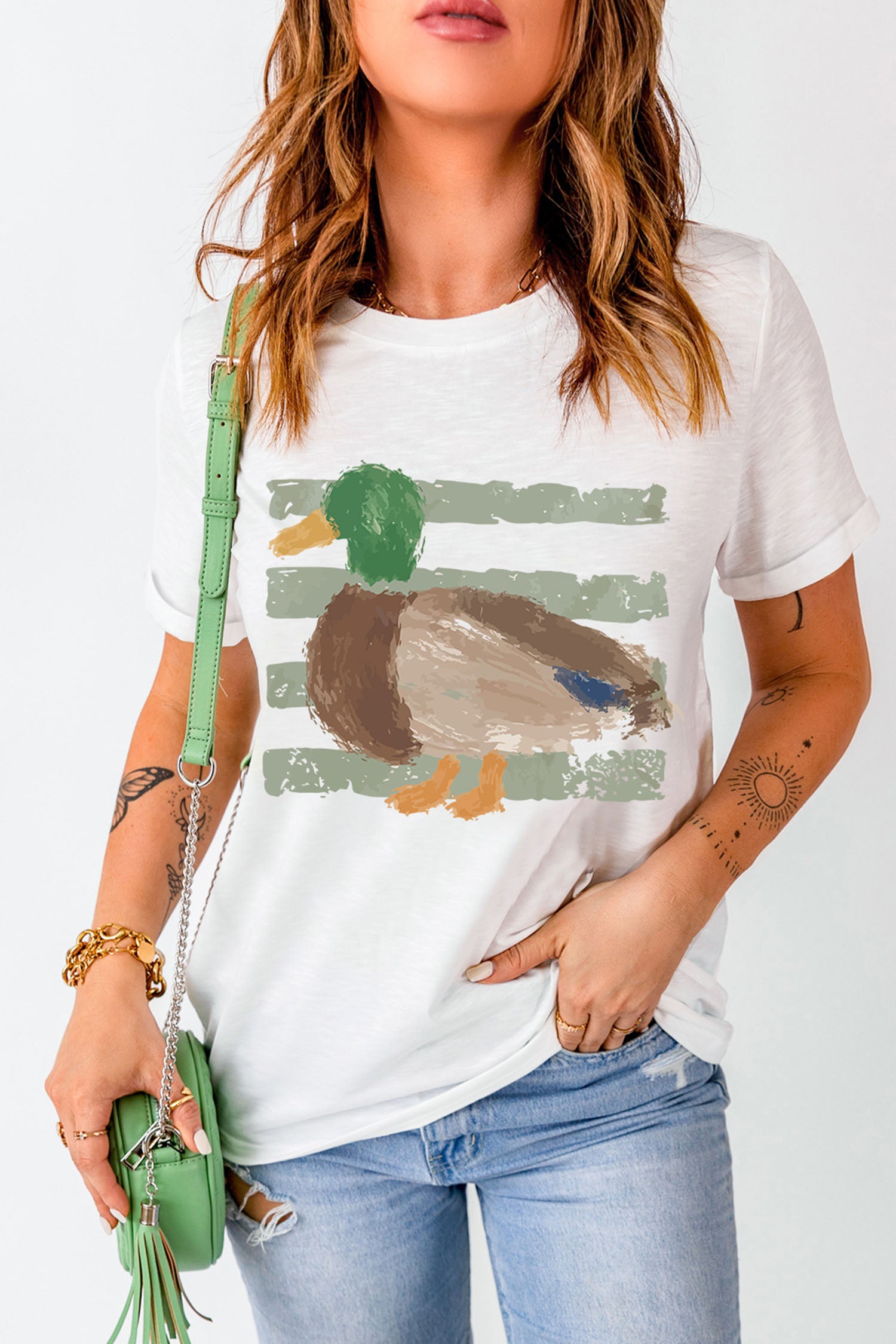 Western Duck Graffiti Print T-Shirt – White