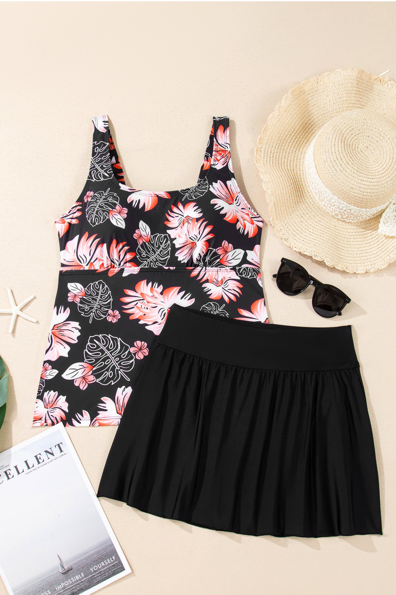 Scoop Neck Adjustable Tankini and Matching Skort Swimsuit