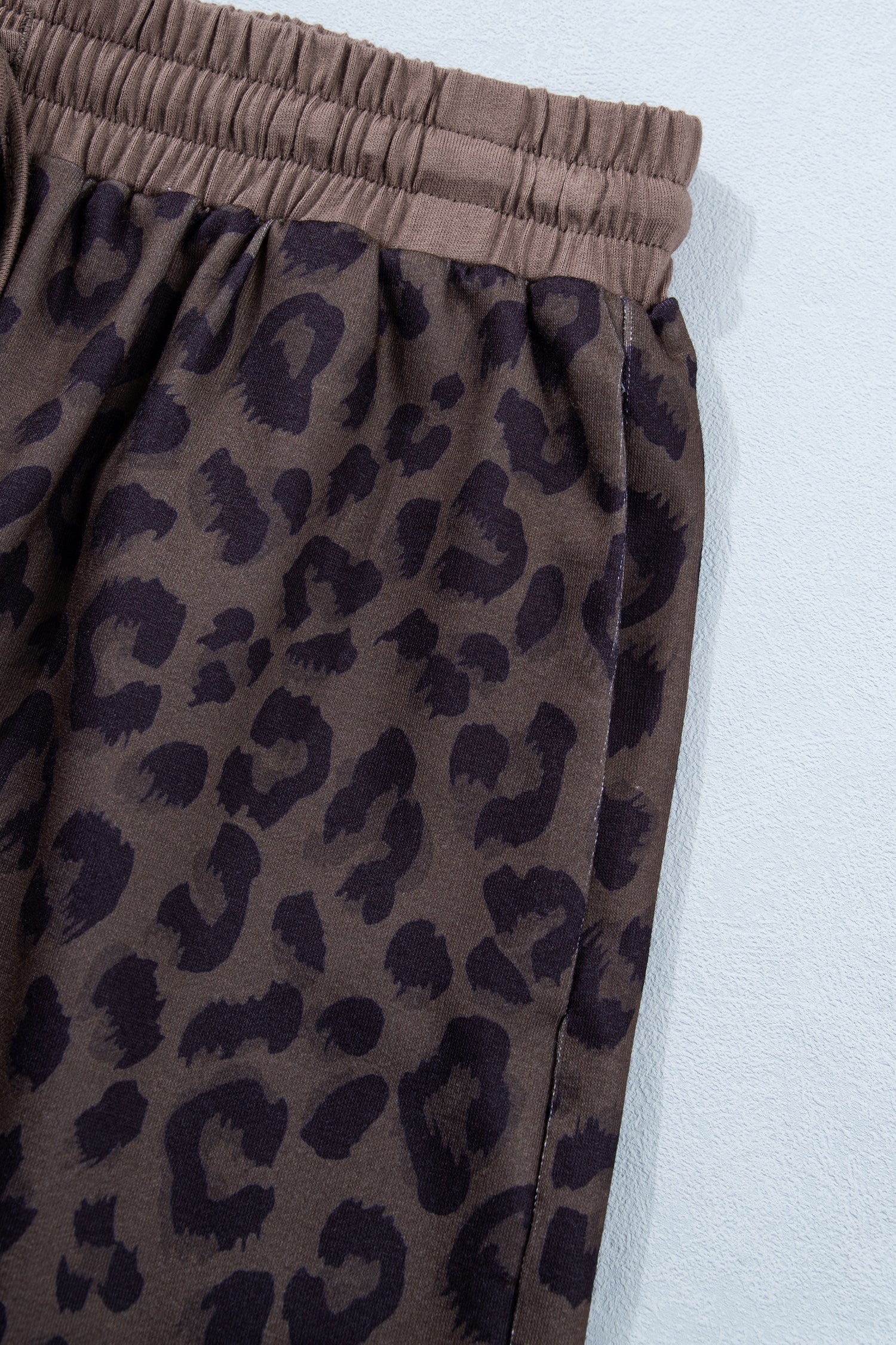 V Neck Collar Leopard Printed 2pcs Short Set – Khaki