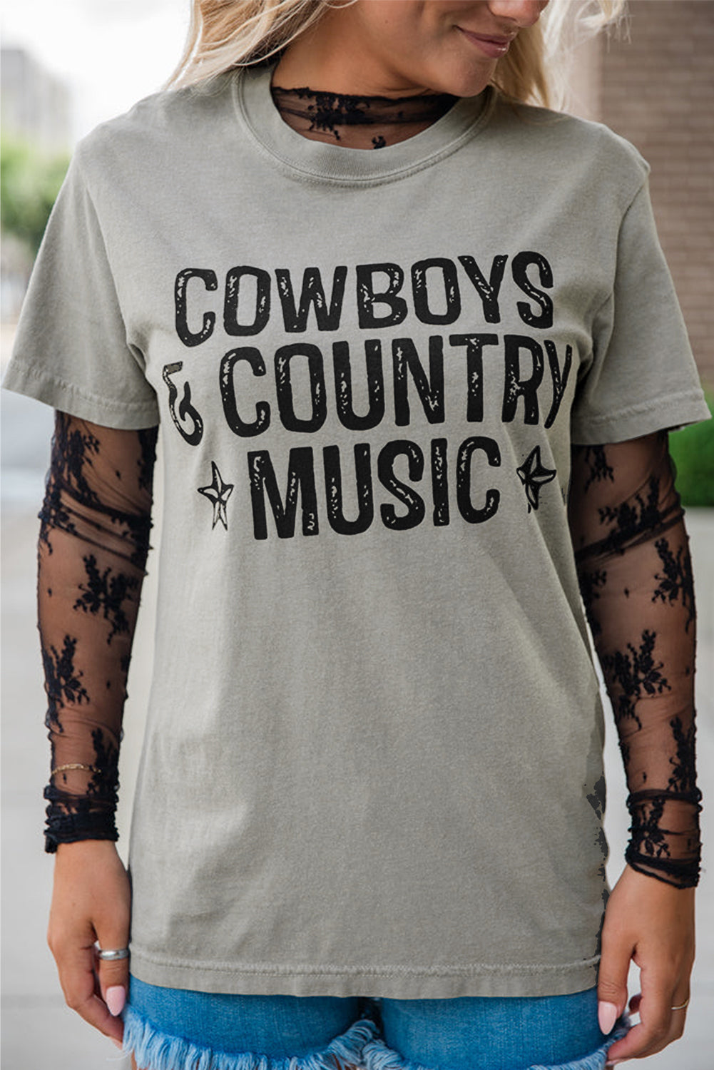 High Cowboys & Country Music Graphic Crew Neck T Shirt eAura