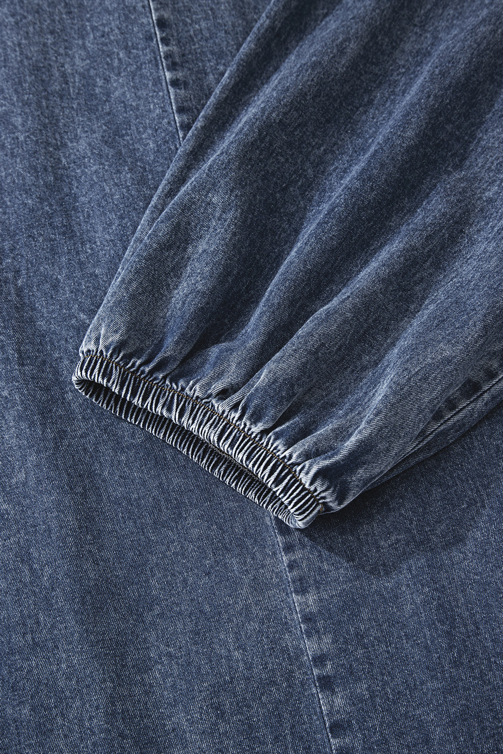 3/4 Sleeve Tied V-Neck Pleated Denim Mini Dress - eAura