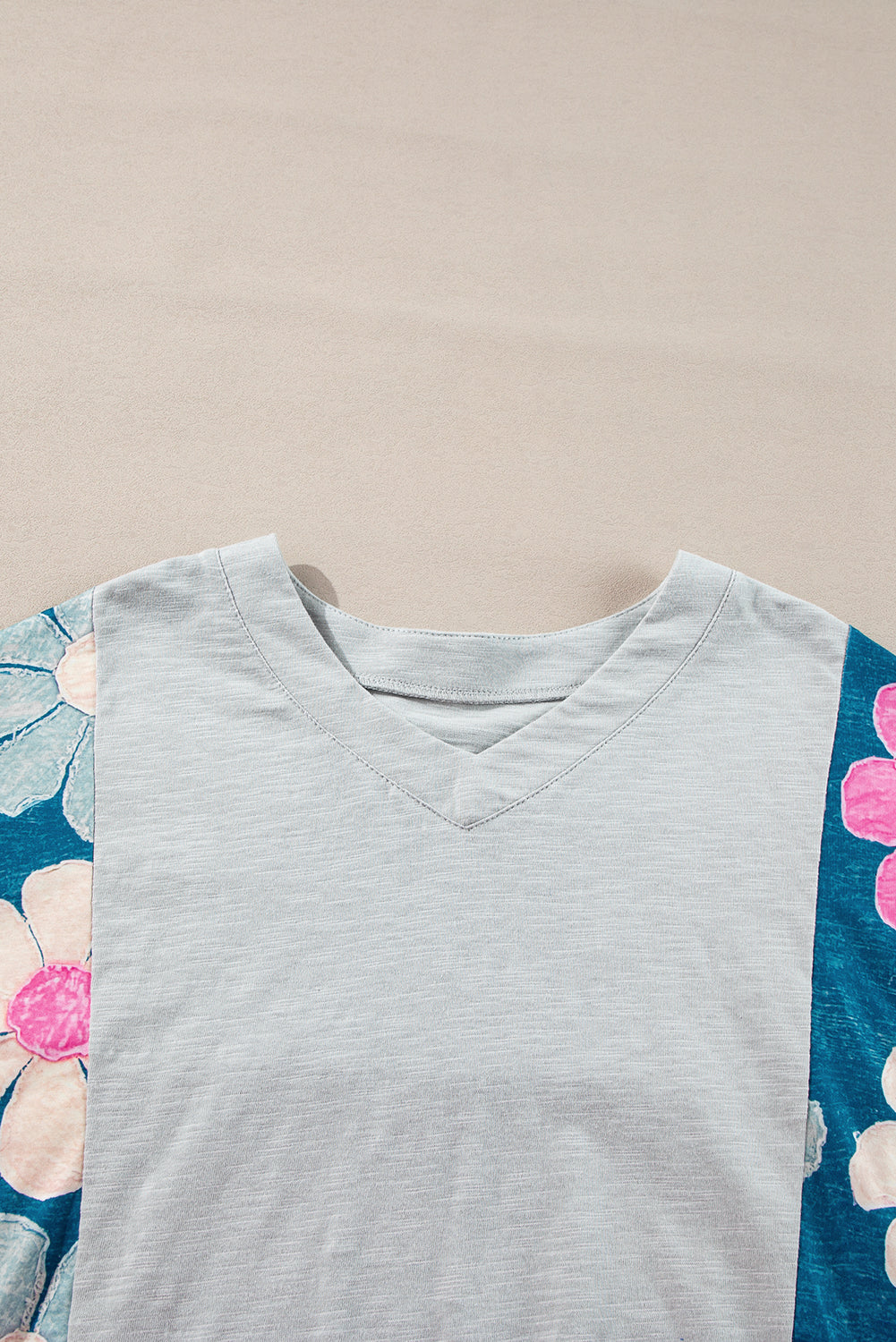 Pink Flower Patchwork Exposed Seam Oversized High Low Top eAura