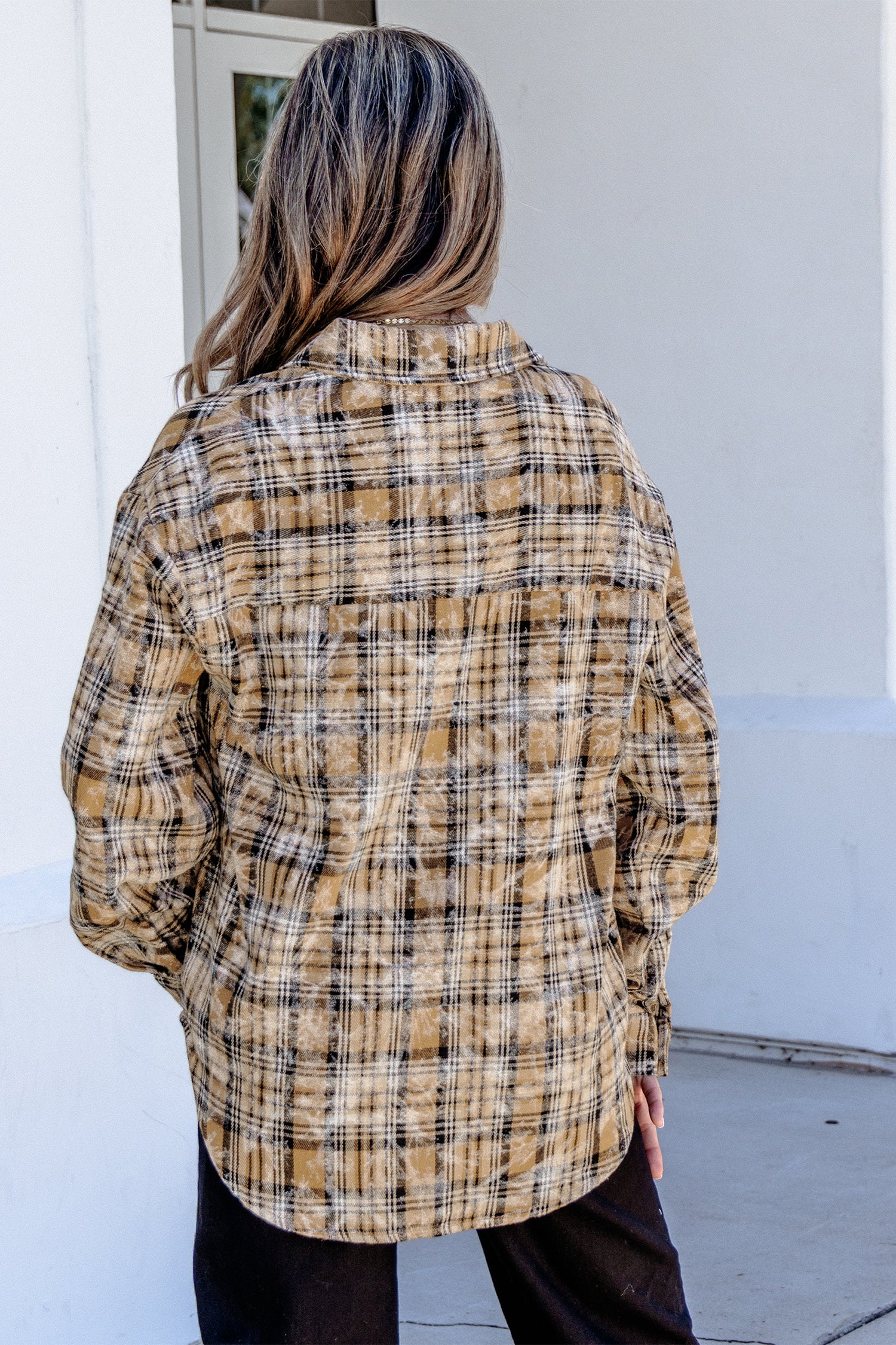 Retro Plaid Long Sleeve Button Down Shirt – Brown