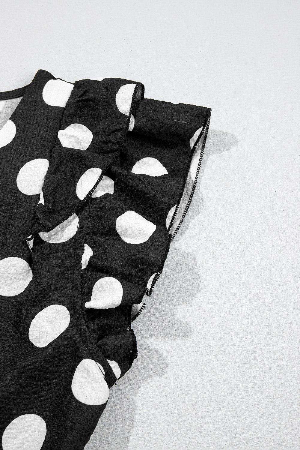 Black Polka Dot Print Ruffled Sleeve V Neck Blouse eAura