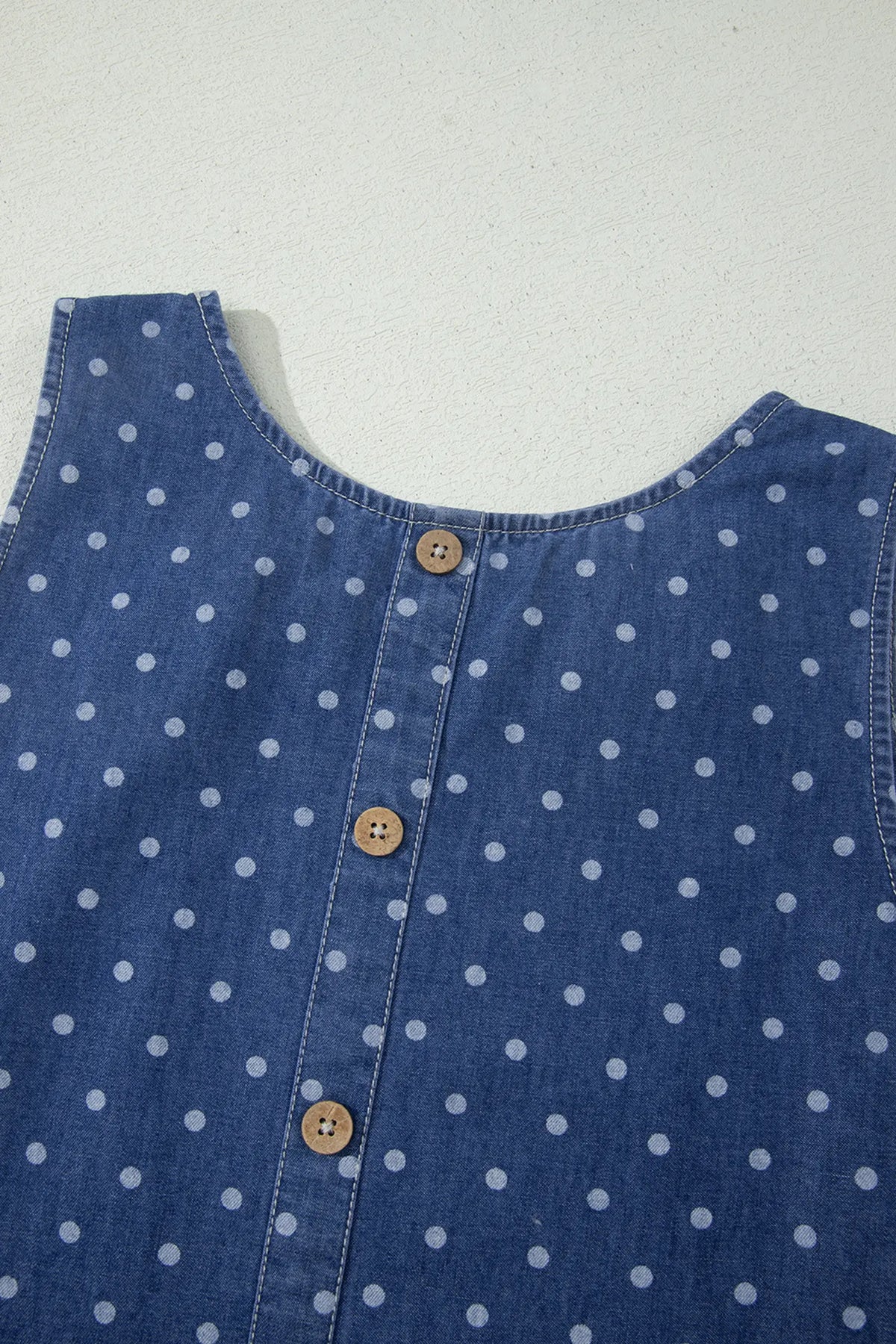 Polka Dot Ruffle Hem Sleeveless Denim Mini Dress – Blue