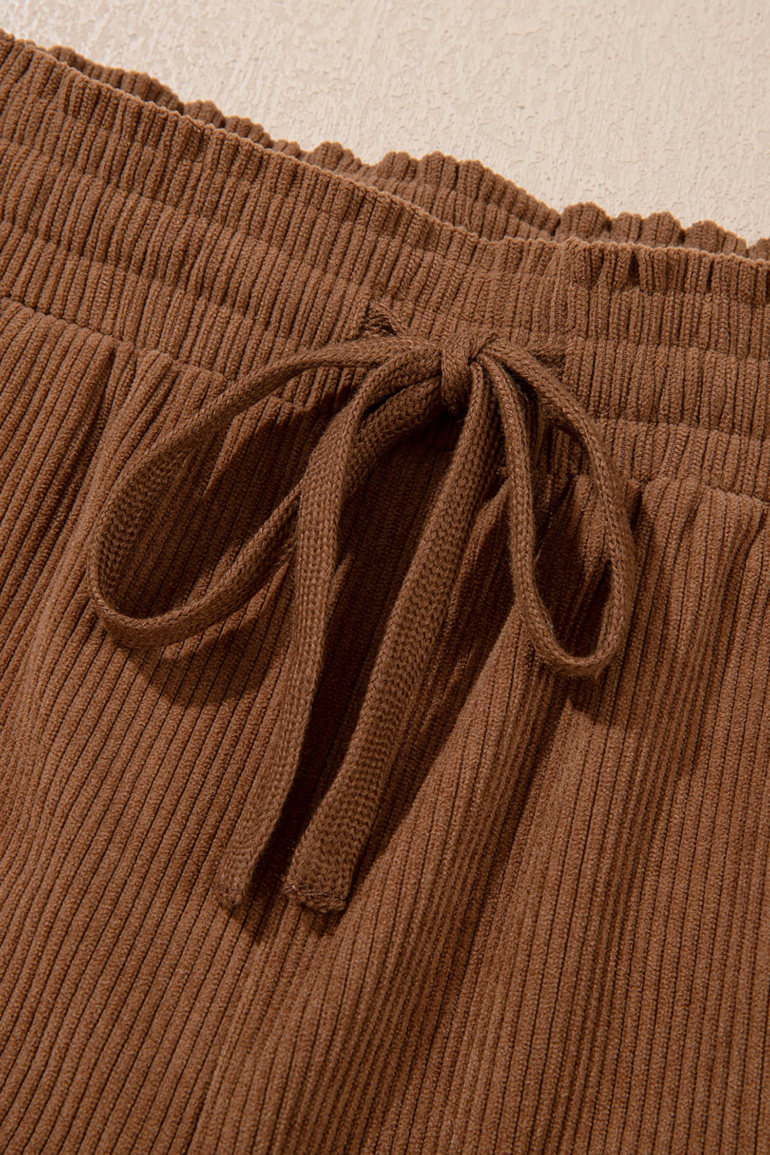 Coffee Corduroy Elastic Waist Drawstring Cargo Pants – Brown