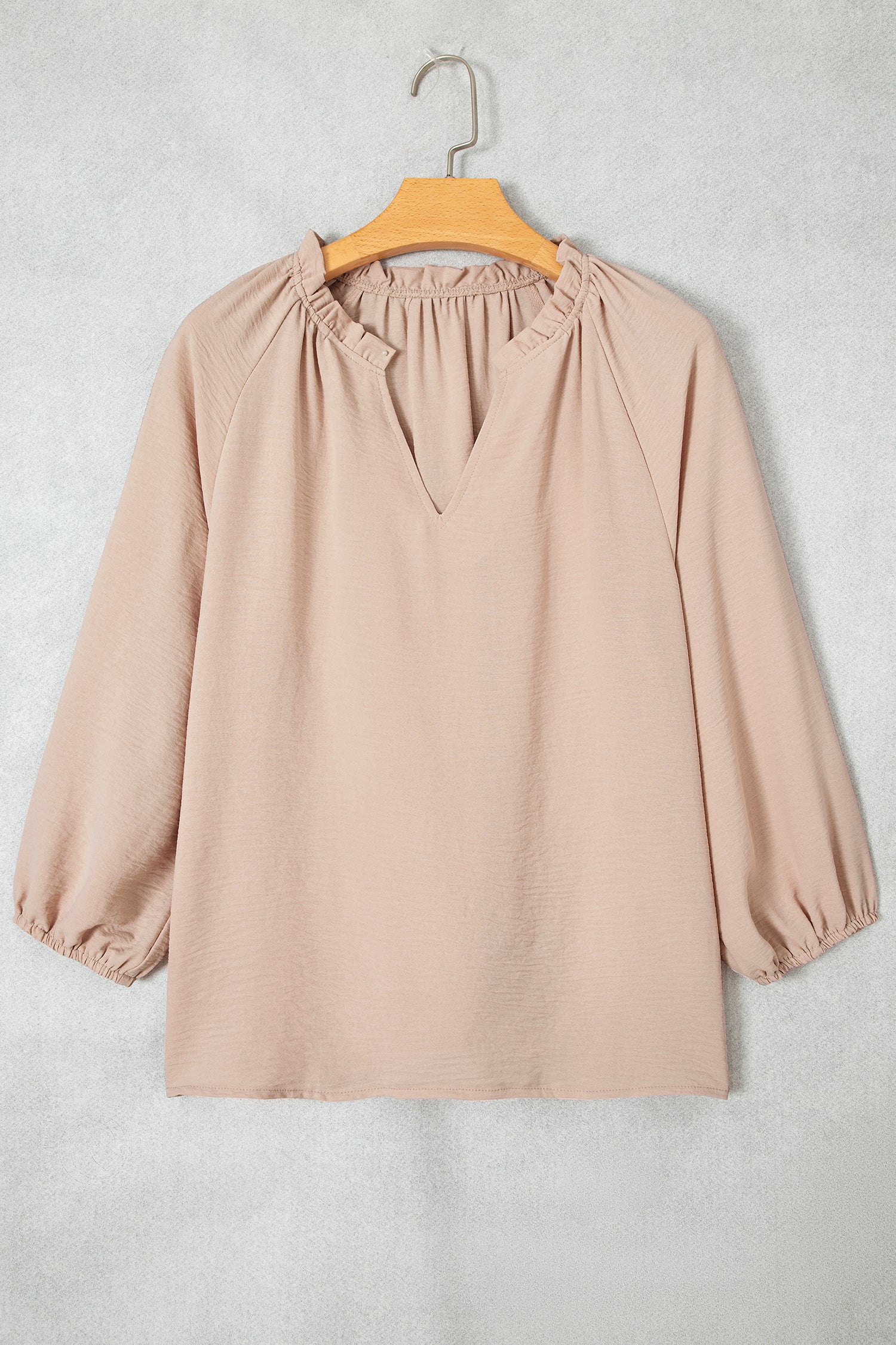 V Neck Gathered Cuff Three Quarter Sleeve Blouse – Parchment