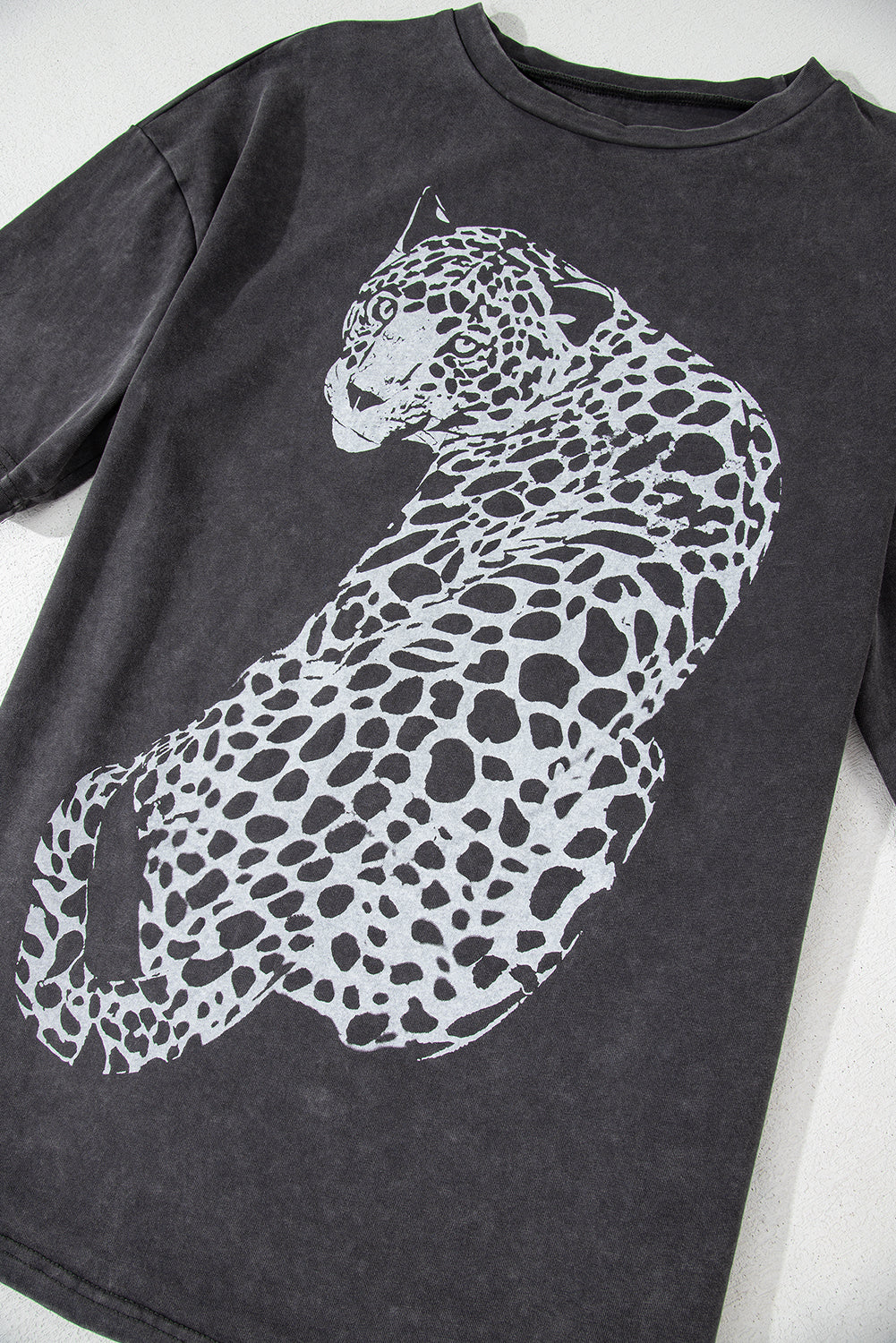 Medium Grey Vintage Cheetah Printed Mineral Wash Graphic Tee eAura