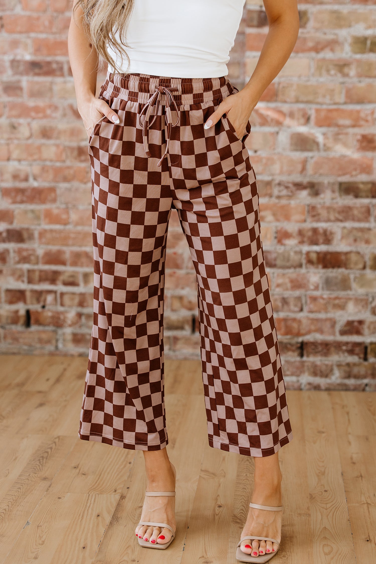 Checkered Elastic High Waist Loose Casual Trousers - eAura