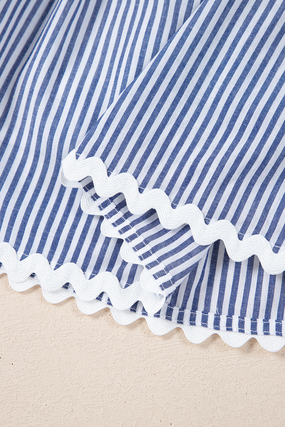 Blue Stripe Sleeveless Notched V Neck Contrast Ric Rac Mini Dress eAura