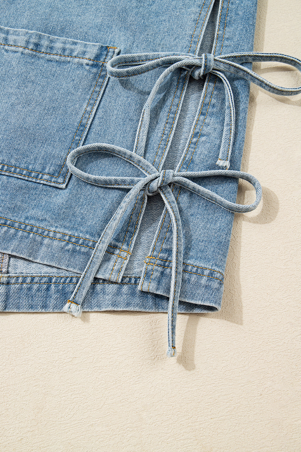 Beau Blue Multi Patched Pockets Side Tie up Boyfriend Style Denim Jacket eAura