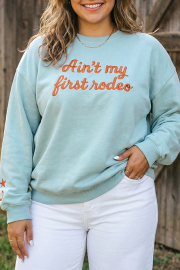 Letter Print Round Neck Loose Fit Long Sleeve Plus Size Sweatshirt – Haze Blue
