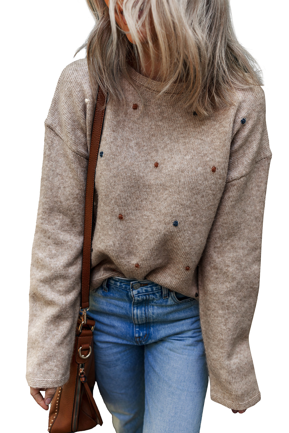 Contrast Coloured Dot Detail Drop Shoulder Sweater