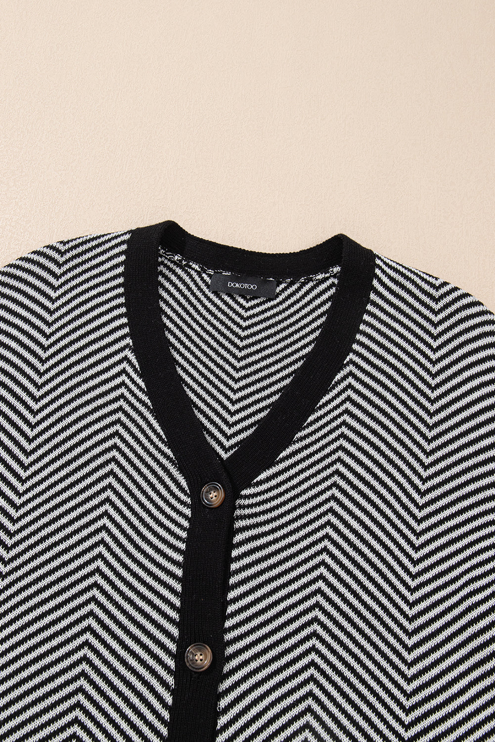 Brown Stripe Buttoned Front V Neck Herringbone Cardigan Dear-Lover Dropshipping