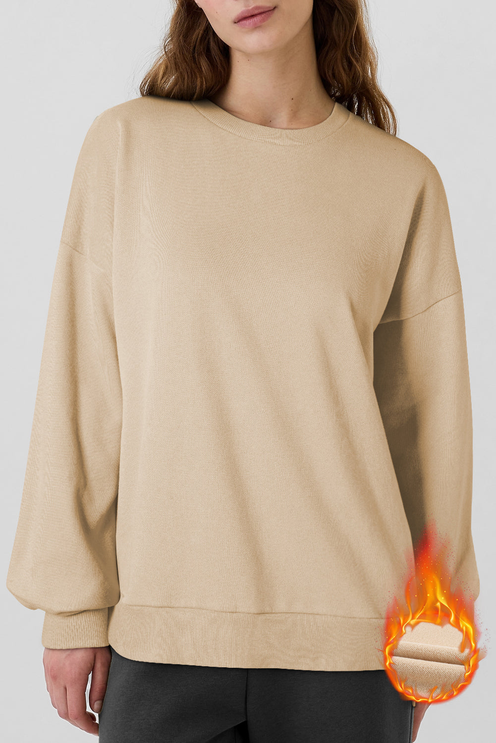 Apricot Solid Fleece Lined Drop Shoulder High Low Sweatshirt eAura