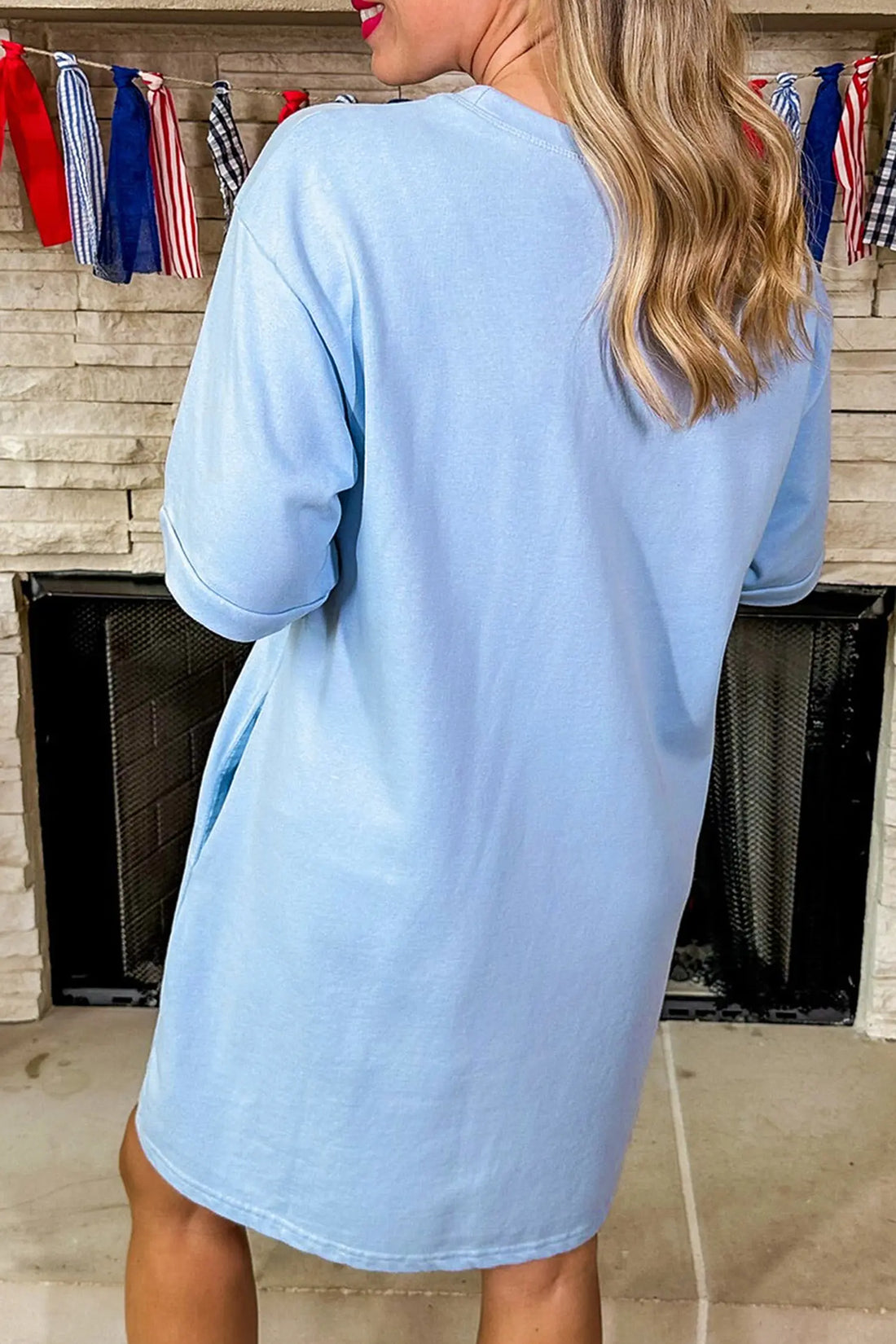 Big Bow Stitched T-Shirt Shift Mini Dress – Blue