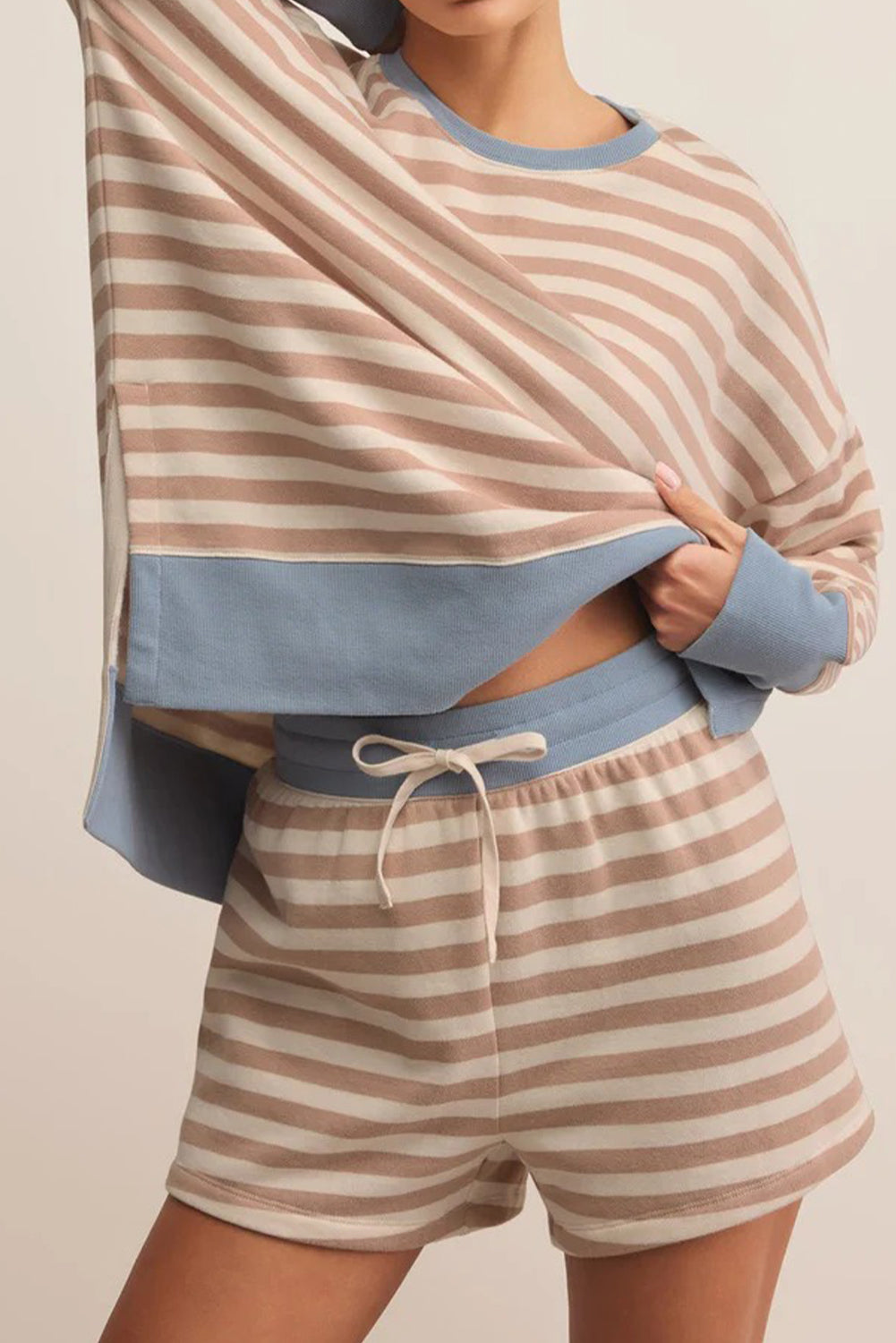 Stripe Oversized Pullover Co-ord Shorts Set - eAura